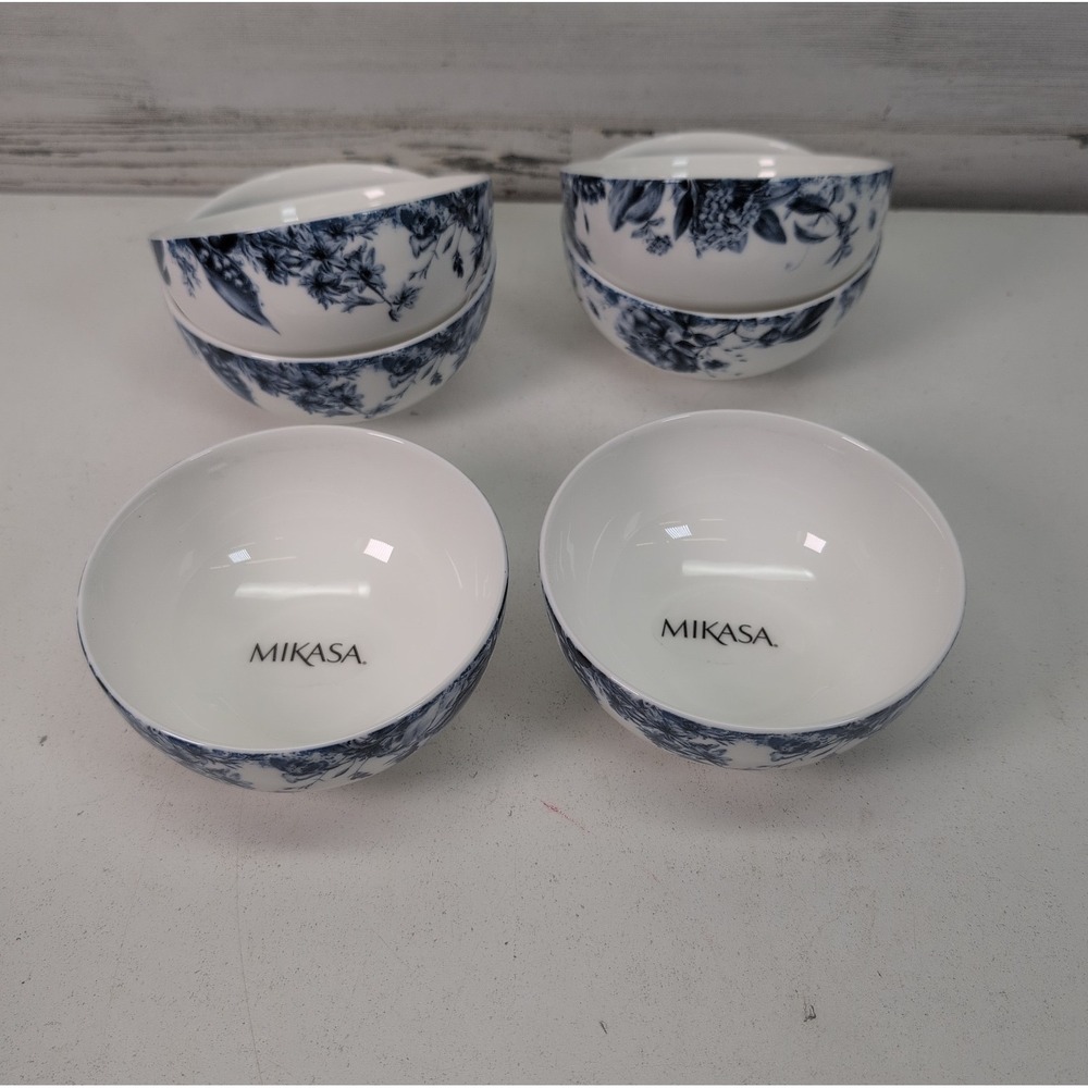 Mikasa Pippa Blue Floral Bone China Dessert Fruit Bowls 4-5/8" Set of 6